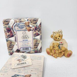 1998 Cherished Teddies 302988 Bear with Bow Holding Three Bears Figurine "If a M